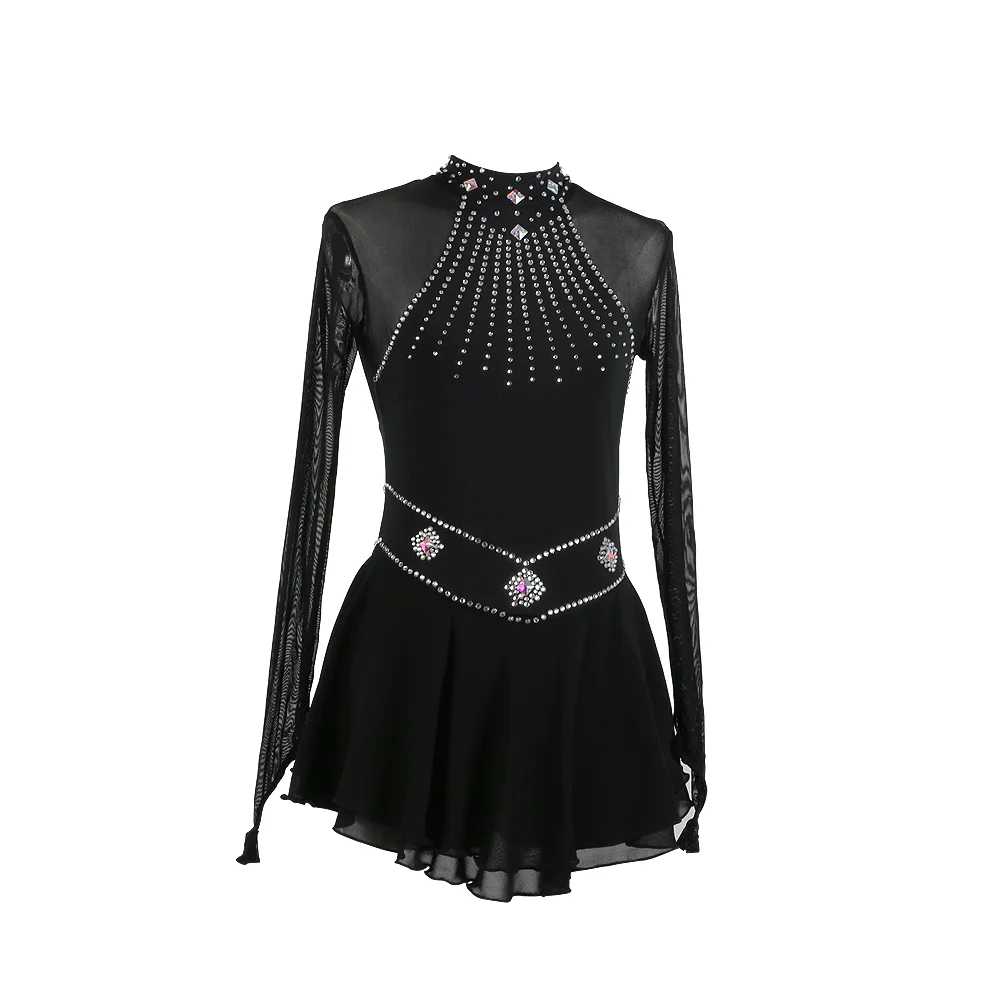 Zagitova Figure Skating Dress Women Girls Ice Skating Skirt Performance Competition Mesh Skirt Costume Sleeveless Black