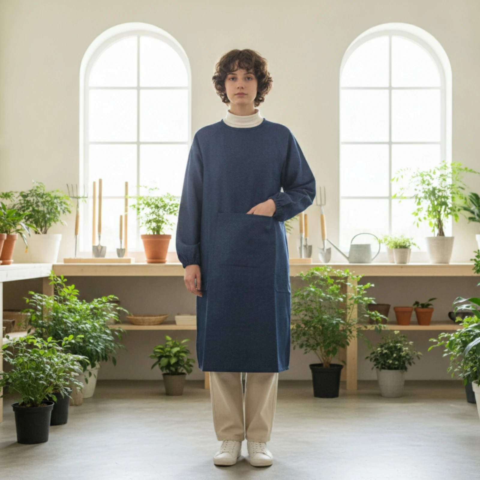 Denim Apron Pullover Work Smock Workwear Full-Coverage for Painters, Painting, Workshop