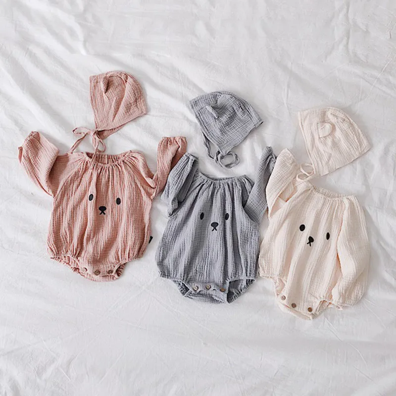 Newborn Baby Bodysuit With Hat Long Sleeve Organic Cotton Infant Girl Boy Clothing Photography Costumes Baby Girl Boy Clothes