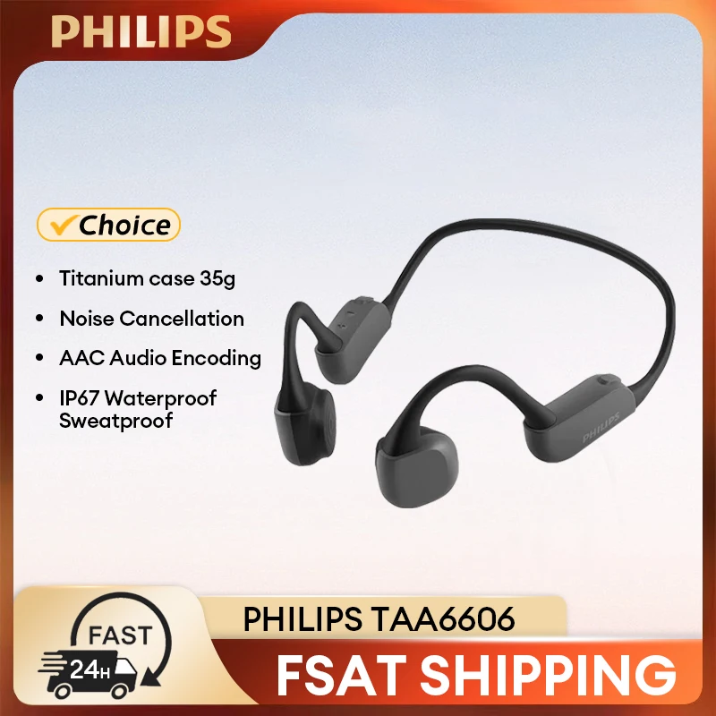 

Philips TAA6606 Bone Conduction Earbuds Wireless Bluetooth V5.2 Earphones Call Noise Cancelling Outdoor Sports Headset Long Life