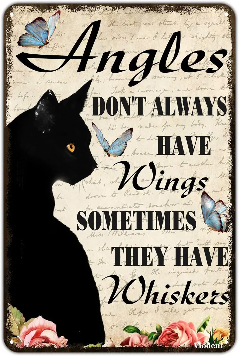 Vintage Metal Tin Signs Black Cat Angels Don't Always Have Wings Sometimes They Have Whiskers Tin Signs Funny Bar Club