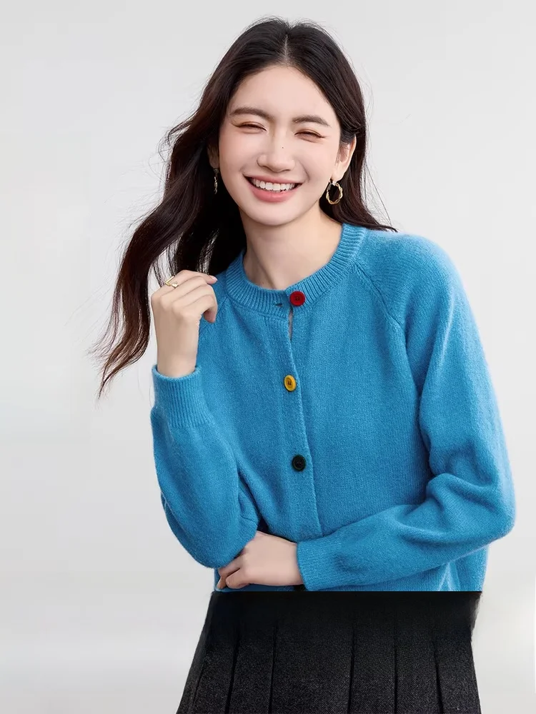 

Women's round Ne Knitted Cardigan Elastic Candy Button oulder Insert Sve Thiened Autumn New Sle Faionable Casual...