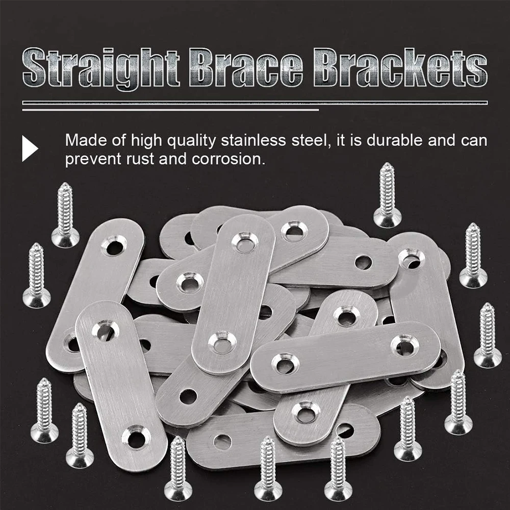 5/16/40 ชิ้นรั้งตรง, รั้งแบน 47x16 มม. (1.85x0.63 นิ้ว), สแตนเลสวงเล็บตรง, ซ่อมเข้าร่วมแผ่น