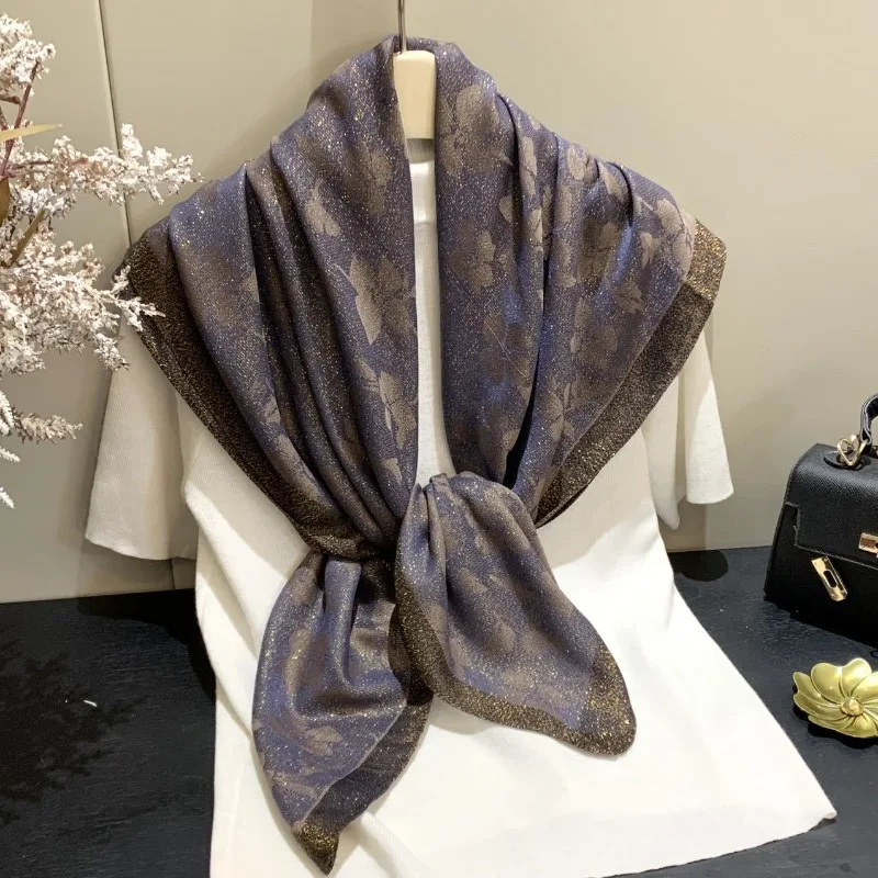 

Embroidered 100x100CM approximately gold thread square scarf versatile shawl new style