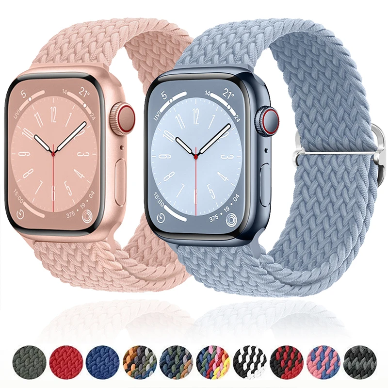 Braided Strap For Apple Watch band 44mm 40mm 45mm 41mm 49mm 38mm 42mm Elastic Loop Bracelet Iwatch Series Ultra 9 8 7 6 SE 5 3