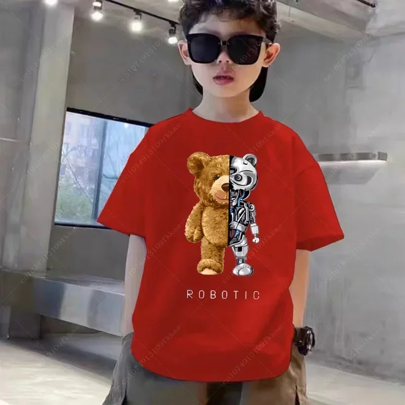 Bear Print Children\'s T-shirt New Summer Short Sleeve Kids Tshirt Cartoon Harajuku Tshirt Girl Boy T Shirt Tops Teenager Tees