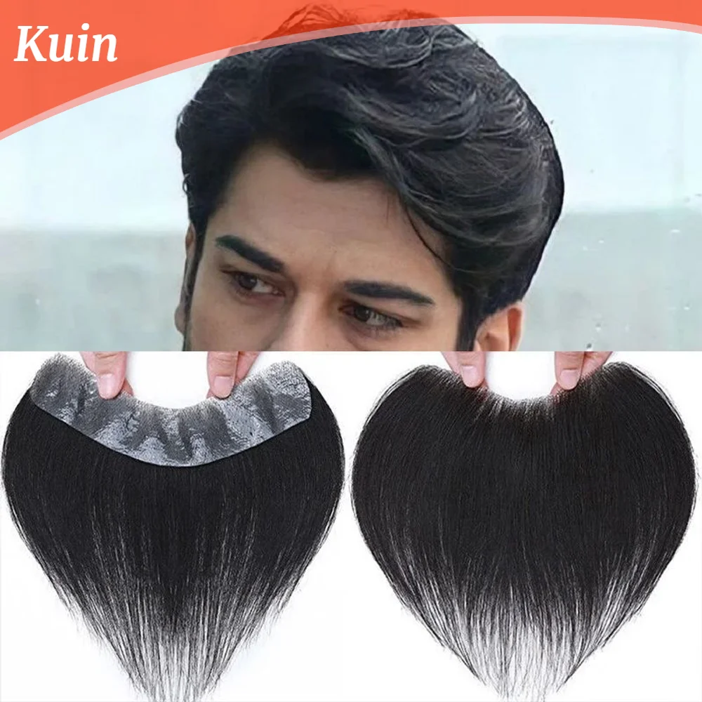 Men Toupee Capillary Prosthesis PU V Style Front Hairline Handmade Wigs for Men Real Human Hair Hairpiece System 100% Density