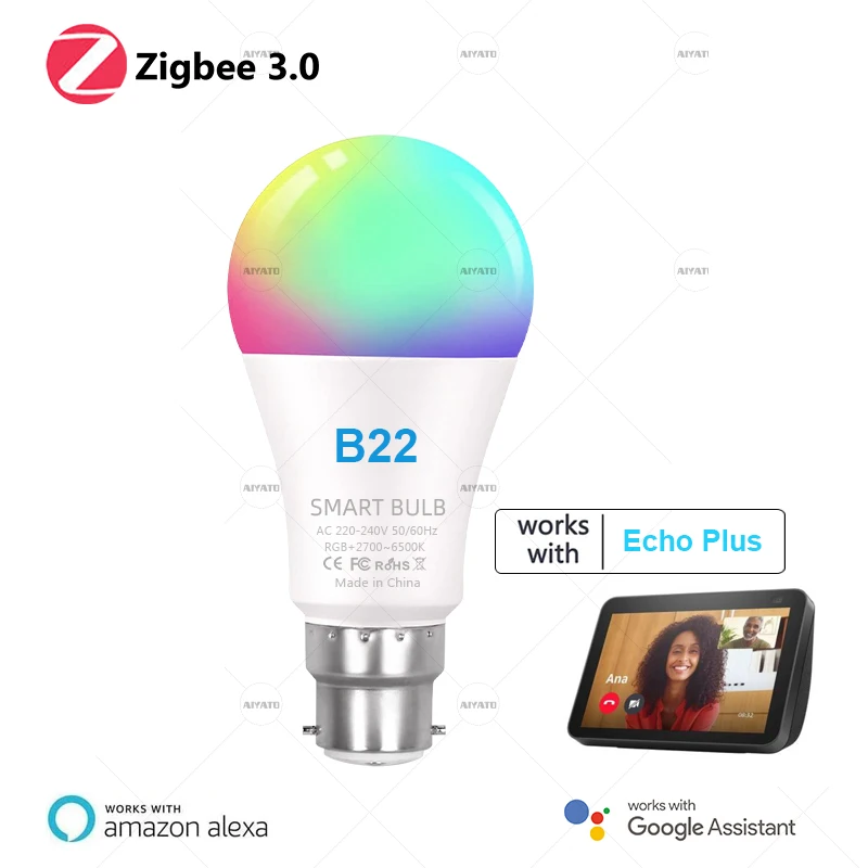 B22 Tuya Zigbee WIFI Smart Bulb lamps  220V Led RGBCW Light Voice Control Timing Smart Life APP Works With Alexa Google Home