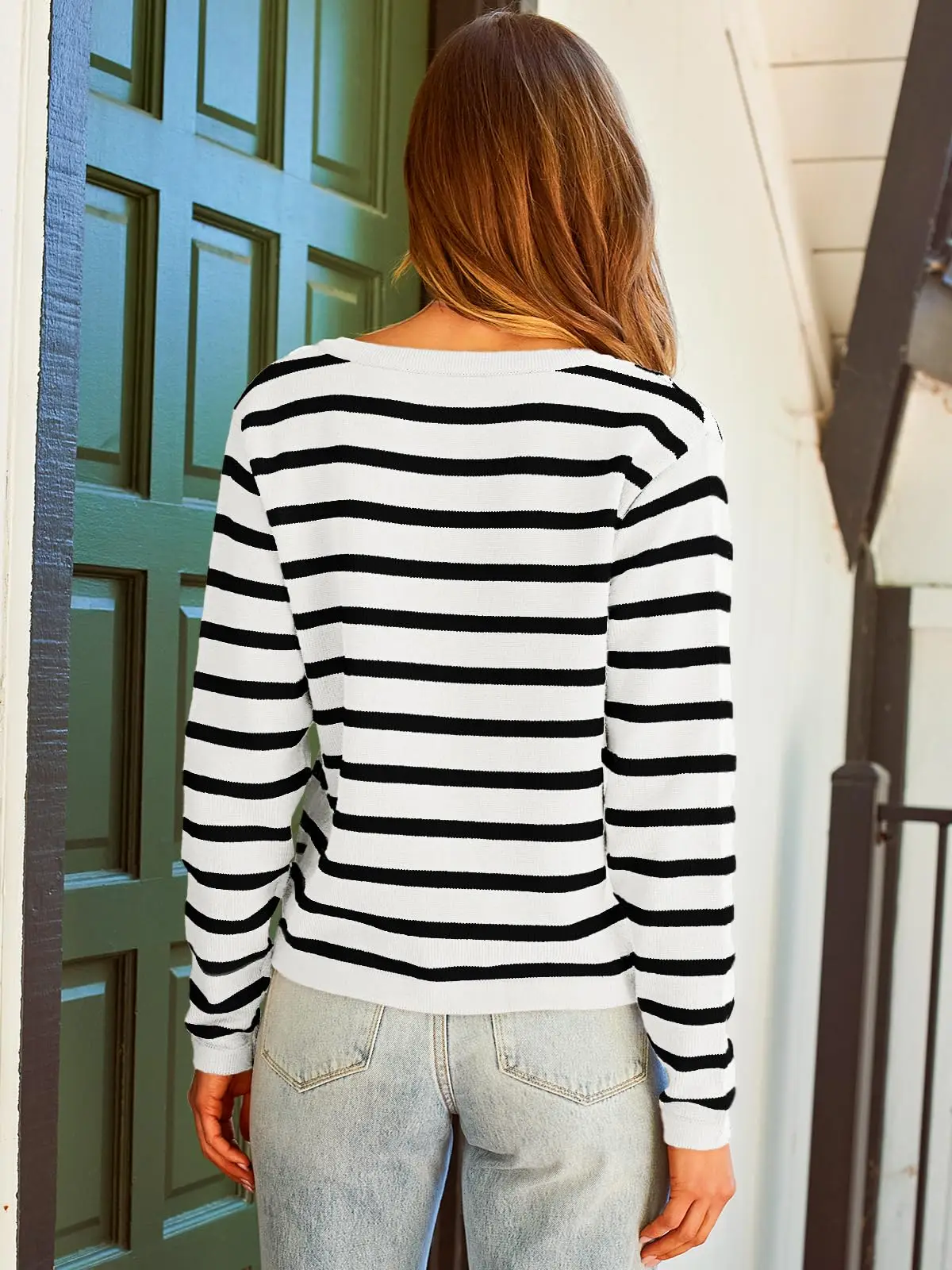 Women's Striped Cardigan Sweaters Fall Oufits Clothes Fashion Trendy Long Sleeve Tops Casual Knit Lady Jackets