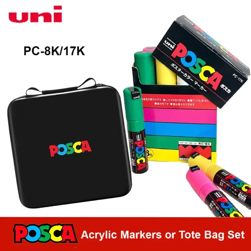 Posca Paint Markers or Extendable Organizer Case or Mark Pen in Carrying Bag, Uni 8K/17k Broad Point Acrylic Paint Drawing Brush