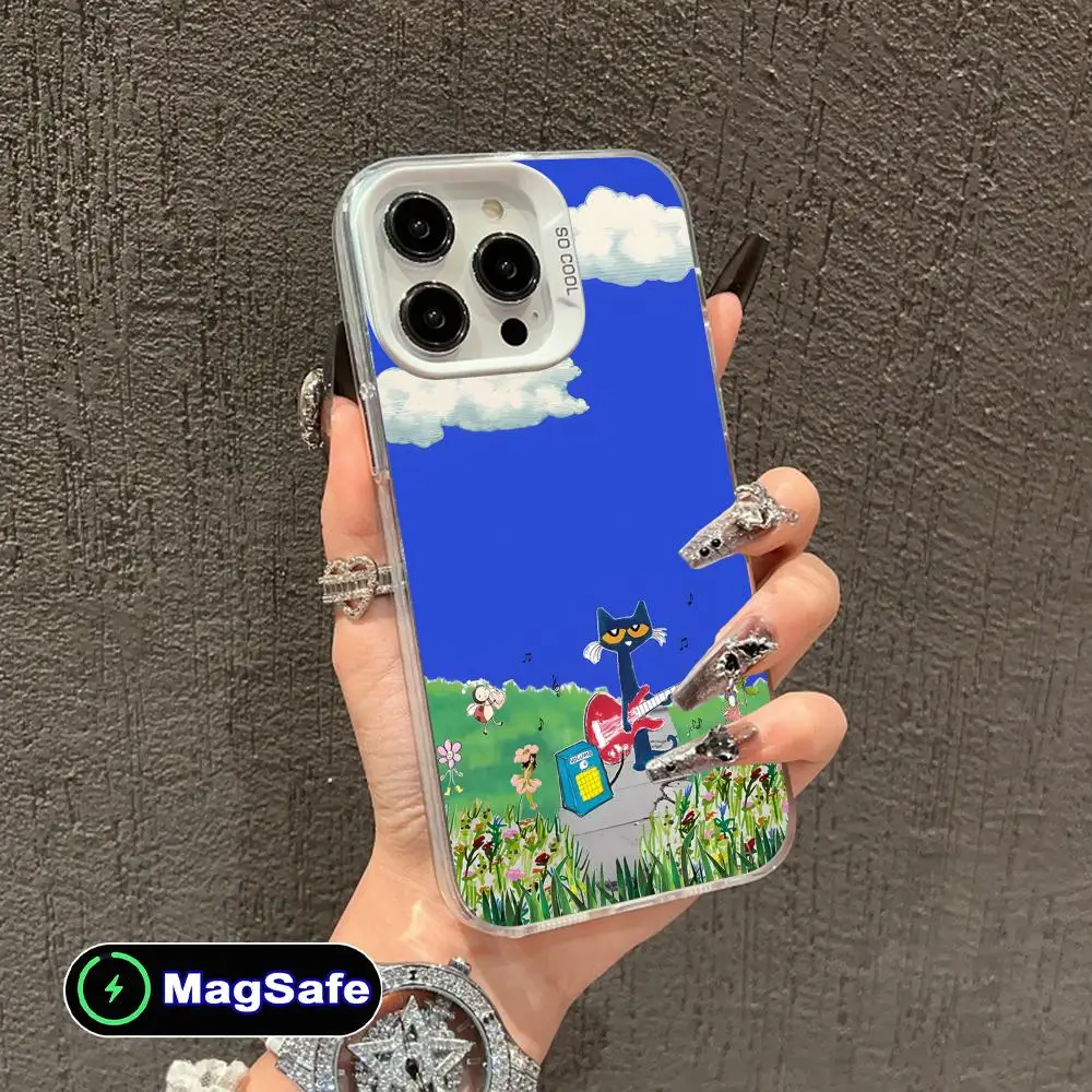 

Cute Pete the Cat Mobile Phone Case for iPhone 17 16 15 14 13 12 11 X XR XS 8 7 Air Pro Max Plus White Translucent Cover