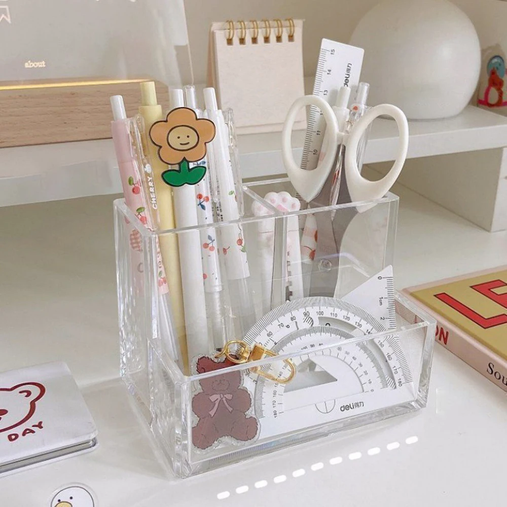 Imagem -05 - Transparente Desktop Storage Box Pen Holder Desk Note Pad Organizadores Multi-grid Kpop Idol Card Storage Box