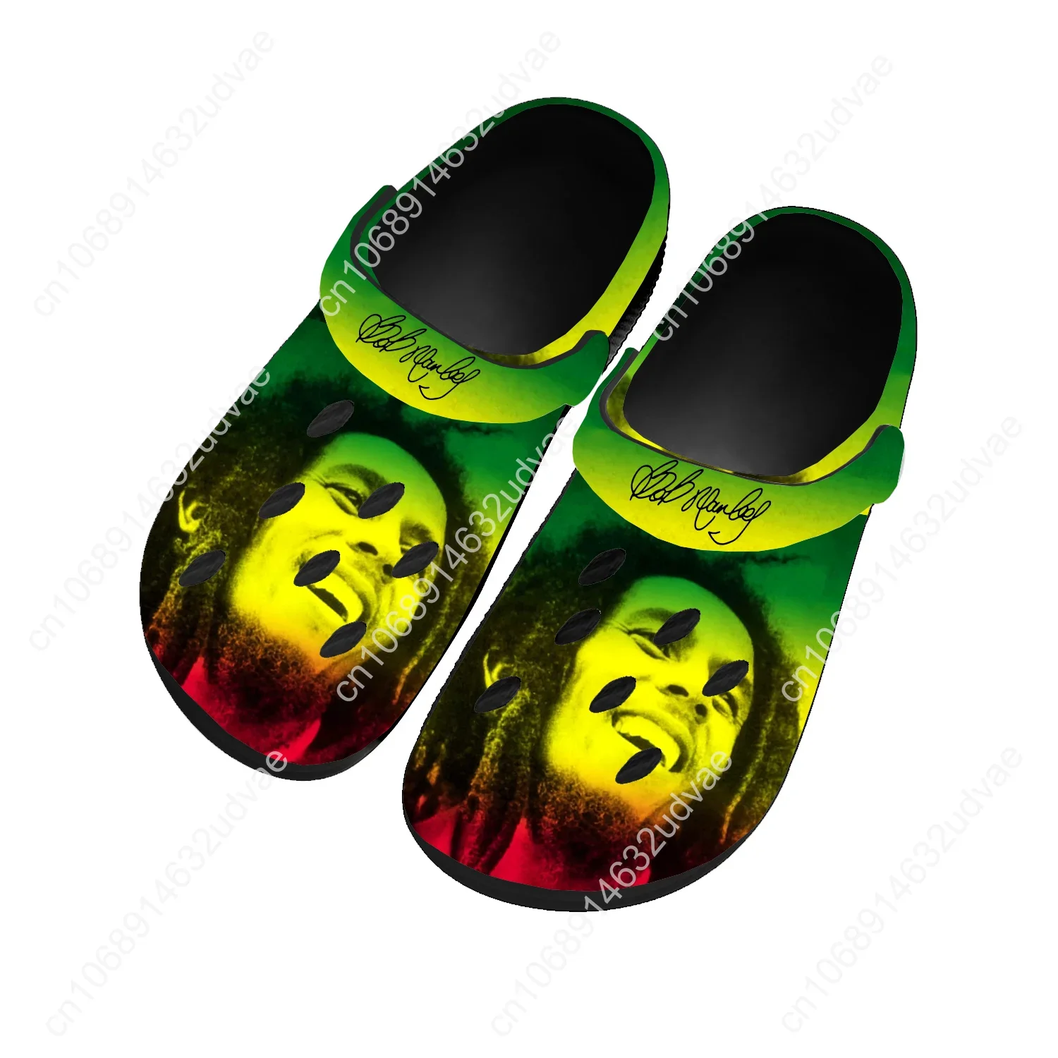 Bob Marley Reggae Rasta Water Shoes Home Garden Clogs Mens Women Youth Boy Girl Sandals Custom Breathable Hole Slippers Black
