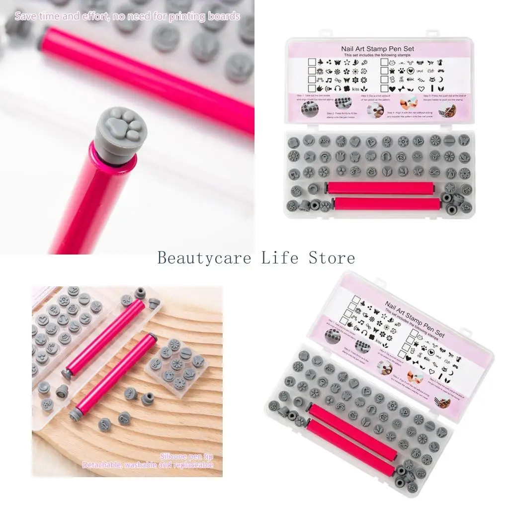 

652C 48Pieces Manicure Stamp Set for Nail Art Enthusiasts Includes Durability Stamps and Non Slip Base