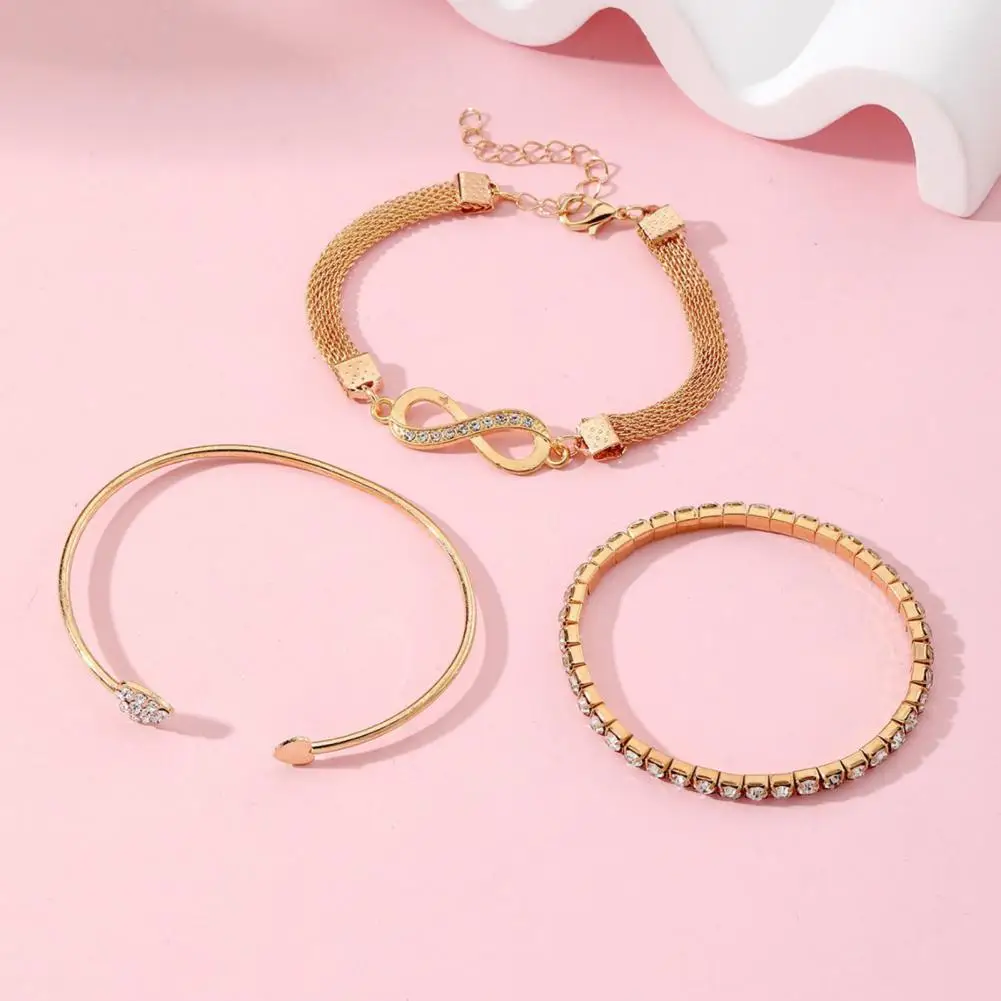 Rhinestone Bracelet Elegant Rhinestone Decor Bracelet Set for Women Symbol Heart Design Adjustable Stackable Wrist for Prom