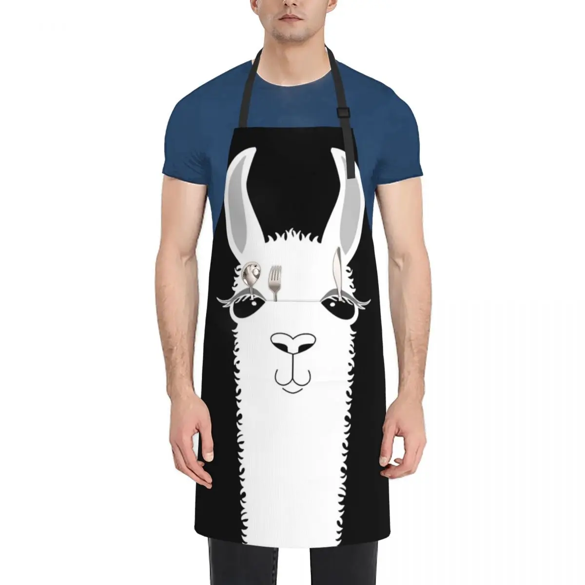 LLAMA PORTRAIT ON CLASSIC BLACK Apron Cute Kitchen Accessories men Apron