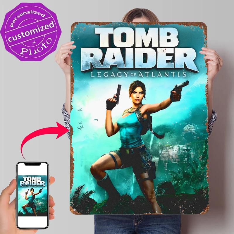 Tomb Raider: Legacy of Atlantis Metallposter, personalisierte Wandkunst, Retro-Vintage-Blechschilder für Wohnzimmerdekoration, individuelles Schild
