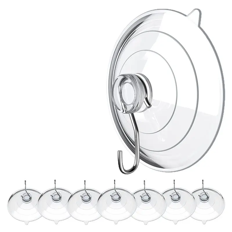 ABMS-Large 8 قطعة خطاف لاصق 6 سنتيمتر أكواب شفط شفافة مع خطافات معدنية لا حاجة للثقب وقابلة لإعادة الاستخدام