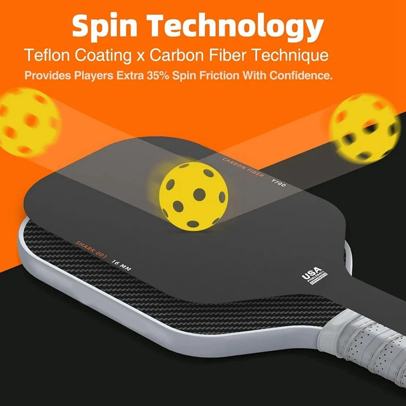 T700 Carbon Fiber Pickleball Paddle Surface 16MM PP Honeycomb Core Enhanced Power&Control Anti-Slip Hand Grip Paddle