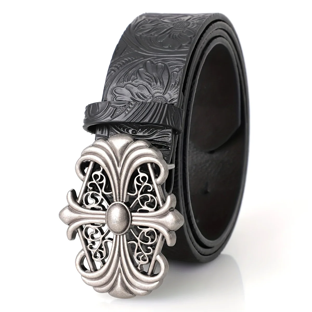 Hong Kong-style Cross Niche Carved Rivet Denim Jeans Belt, T
