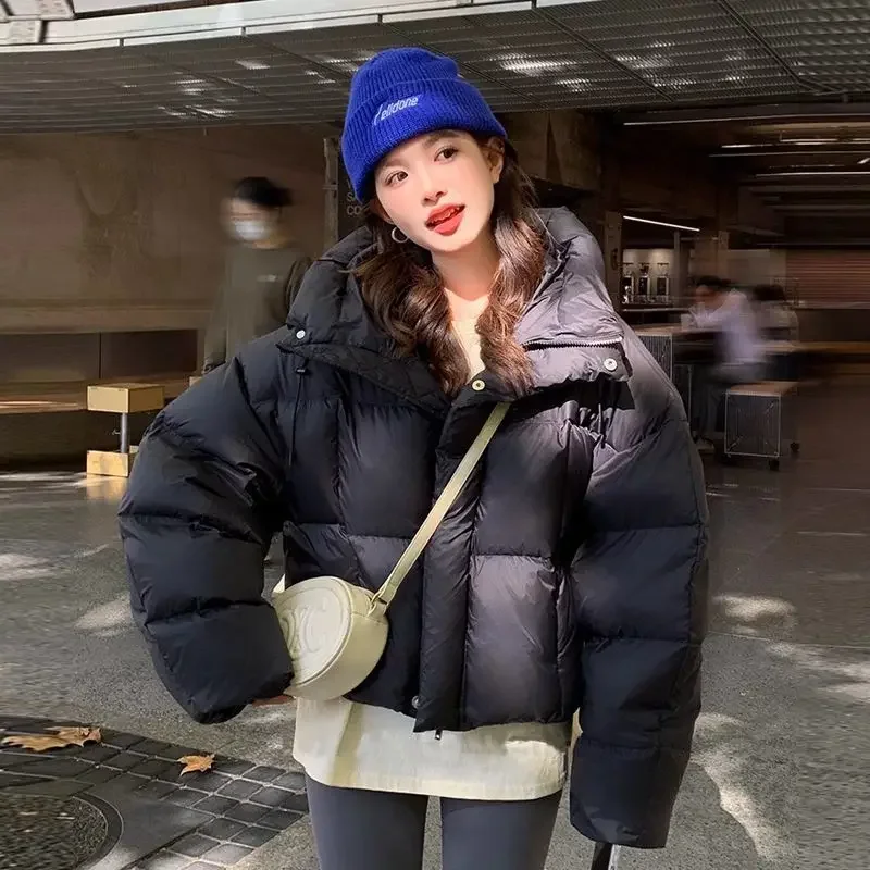 Winter Women Thick Warm Down Cotton Jacket Fluffy Parkas Black Long Sleeve Chic Coat Zipper Short Tops Streetwear Winter Jacket