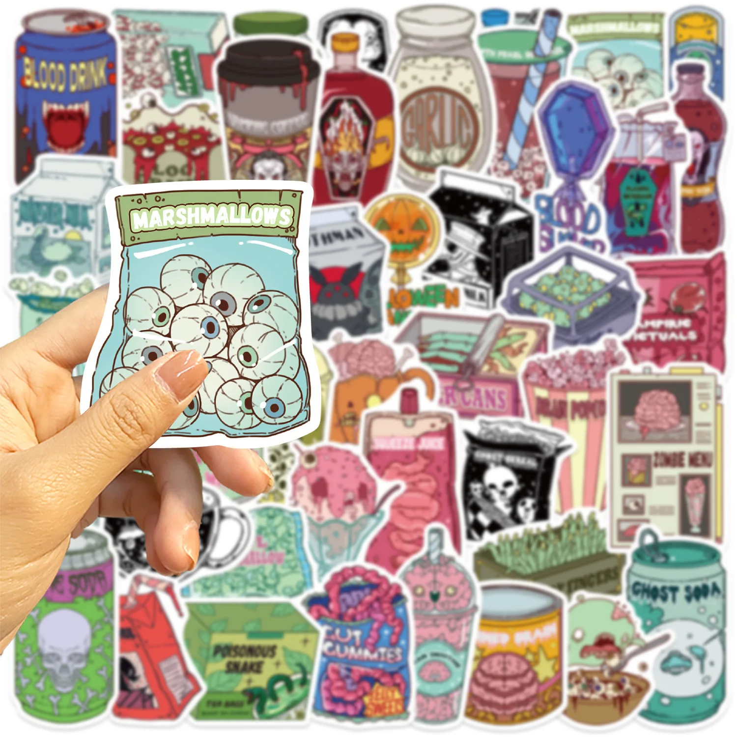 50 stuks cartoon zombie voedsel retro decoratieve stickers decoratieve telefoon waterdichte stickers speelgoedstickers