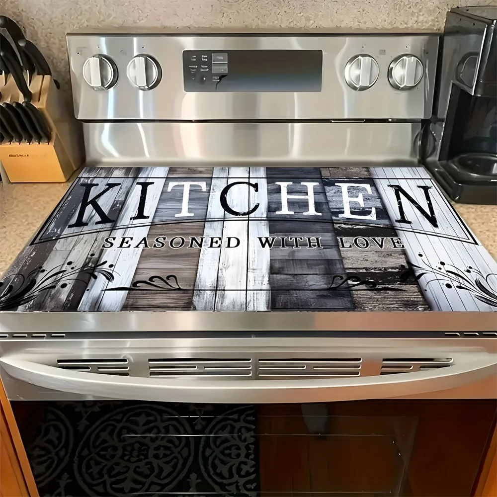 

Distressed Turquoise Greenery Stove Top Cover, Non-Slip Heat Resistant Burner Cover, Decorative Kitchen Stove Protector for Gas