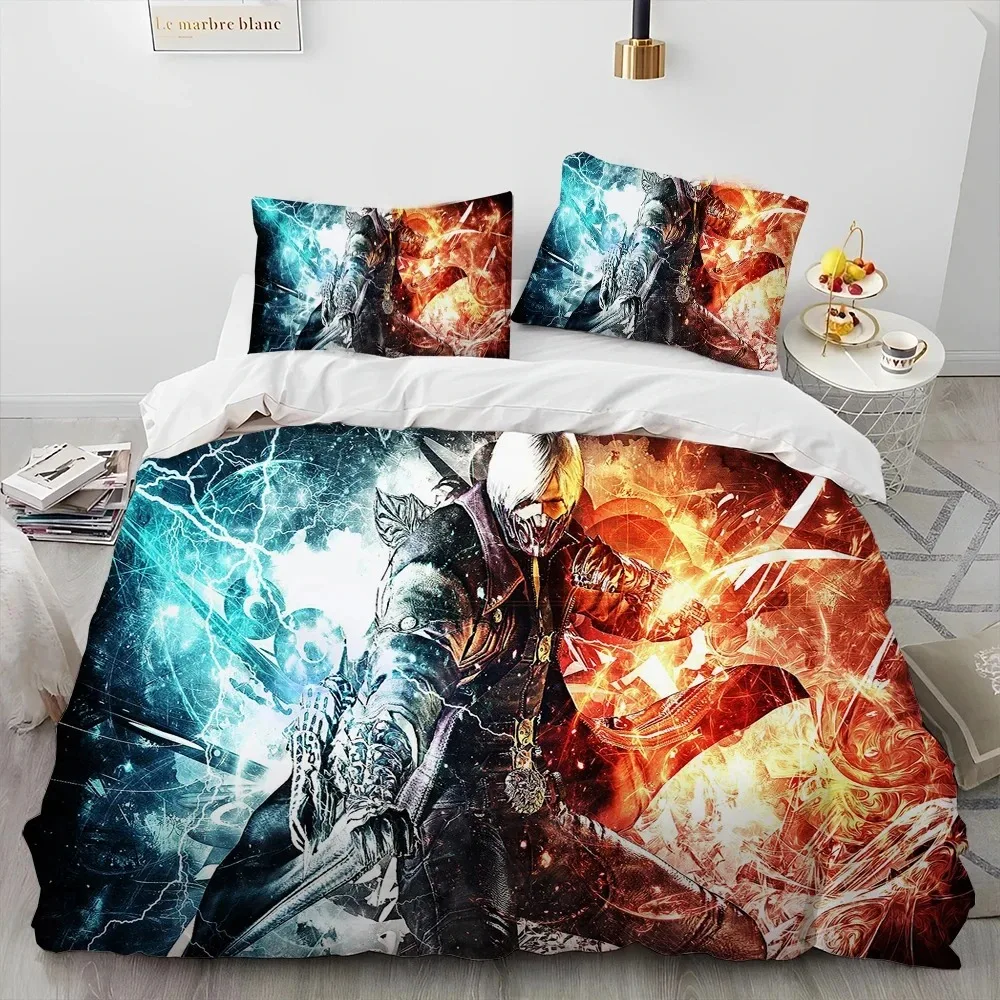 D-Devil May Cry DMC Game Gamer Comforter Bedding Set,Duvet Cover Bed Set Quilt Cover Pillowcase,king Queen Size Bedding Set Kids