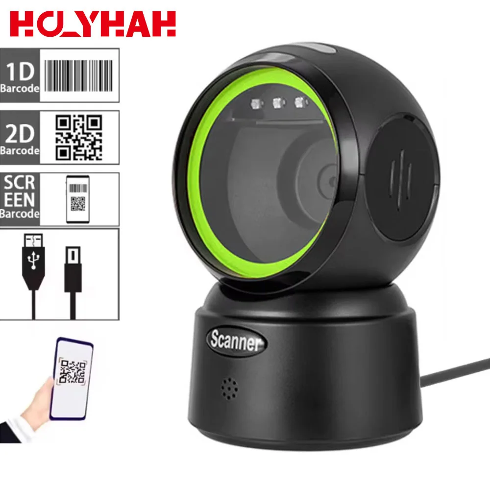 Scanner omnidirecional de código de barras 1d 2d, leitor de código de barras de desktop para supermercado, matriz de dados de sentido automático, código de barras pdf417