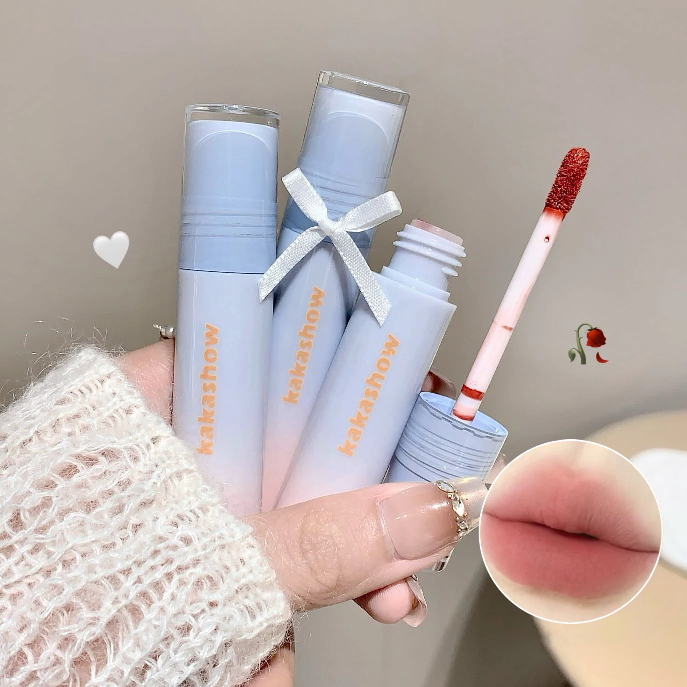 Kakashow Sześciokolorowy aksamitny matowy błyszczyk do ust Jedwabista delikatna tekstura i łatwy w koloryzacji błyszczyk Naturalna, długotrwała szminka