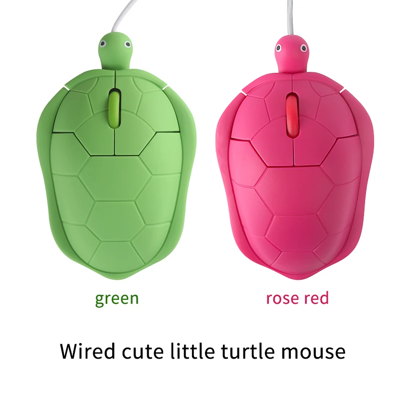 

Wired Cute Turtle Mouse Green and Rose Red Matte Texture Plug and Play Low Noise Button Office Use Play Game Mause Gift For Kid