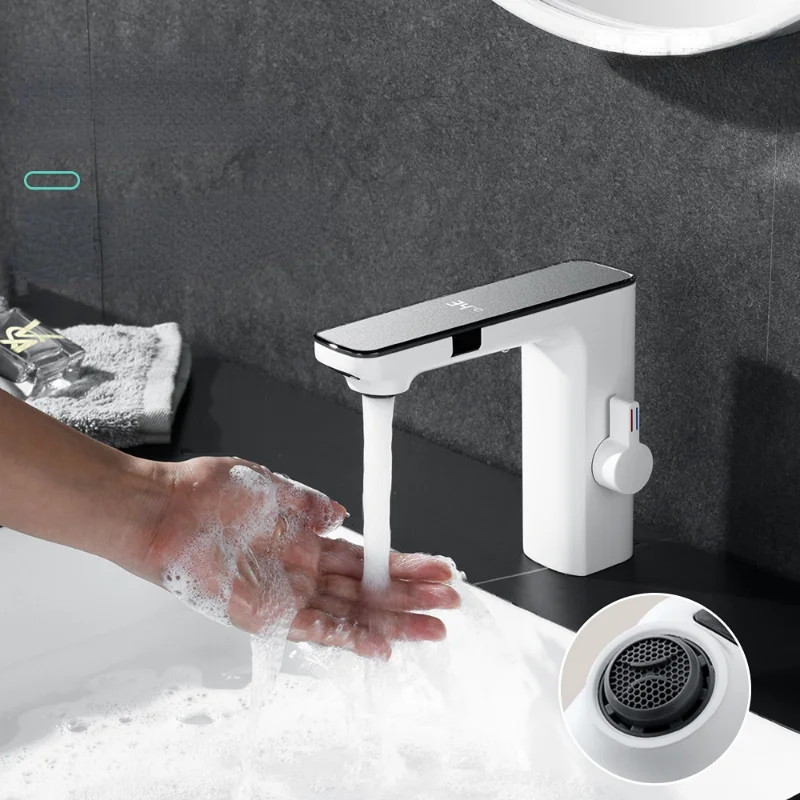 

Smart Sensor Basin Faucet Digital Display Screen Hot Cold Water Mixer Tap Vanity Touchless for Bathroom Taps Crane