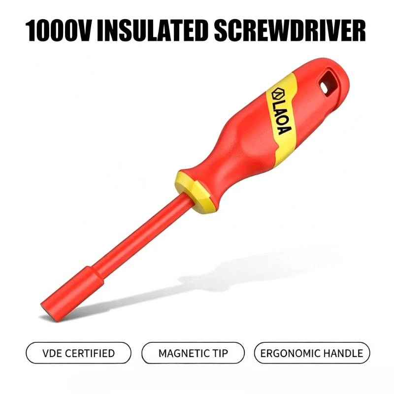 1000V VDE Insulated Screwdriver Magnetic Tip Electrician Hand Tool for Socket Terminal Electrical Repair Home Maintenance