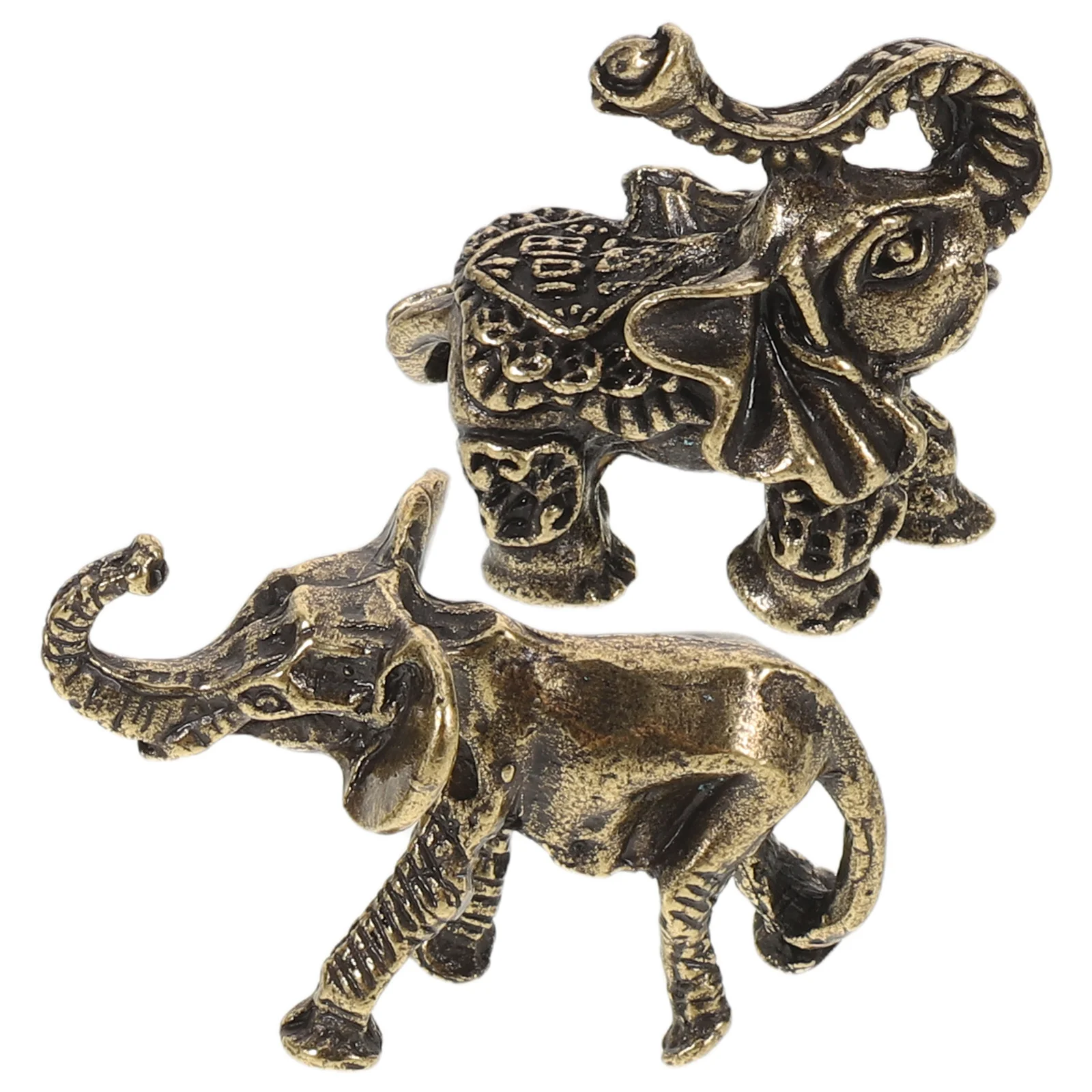 

2Pcs Mini Elephant Ornament Solid Brass Animal Sculpture Lucky Wealth Decor for Office Desk Home Interior Feng Shui Brass