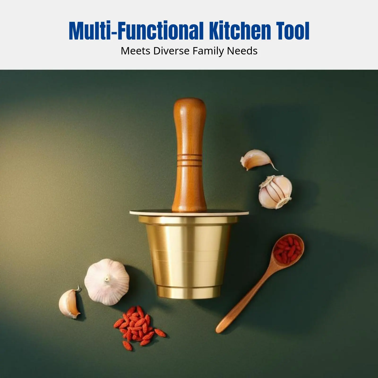 Durable Brass Medicine Mortar, Cantonese Style Pestle, Kitchen Garlic Crusher, Multi-Use Tool