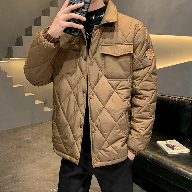 Fashion Winter Warm Men Parkas Loose Casual Flip Collar Male Cotton Jacket High Quality Solid Color Streetwear for Men Windproof