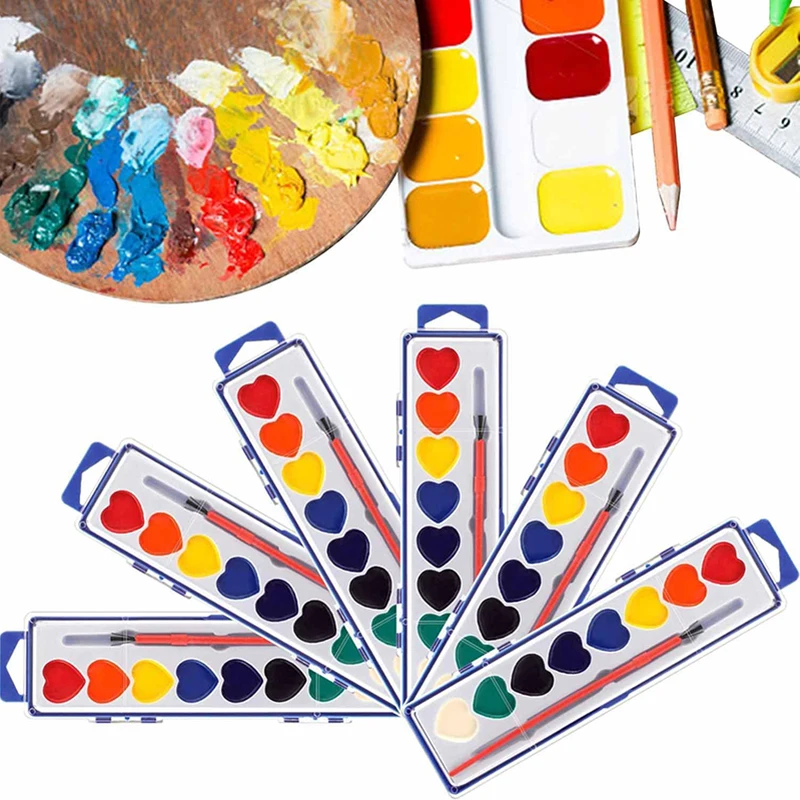 3/6Pcs Valentines Paint Sets Washable Water Color Kids Paint Set With Paintbrush For School Classroom Valentine's Exchange Gift