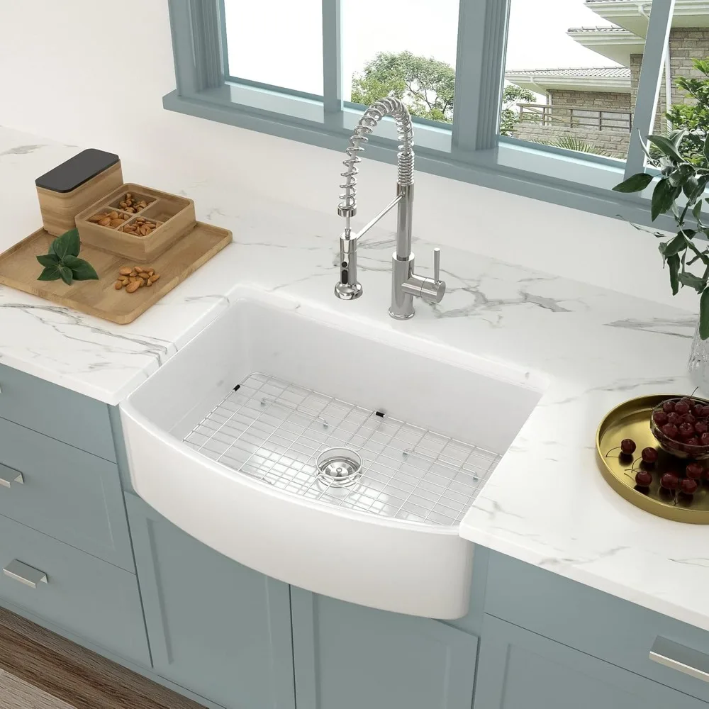 33 White Farm Sink 33inch White Farmhouse Kitchen Sink Curved Apron Fireclay Porcelain Apron Front Single Bowl Farm Kitchen Sink