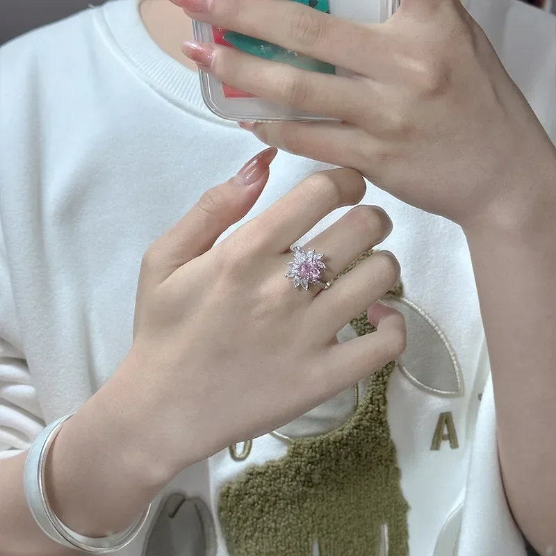 MDL Moissanite estilo Original de lujo corazón anillo de piedras preciosas chapado en oro de 18 quilates circonita personalizada diamantes rosas