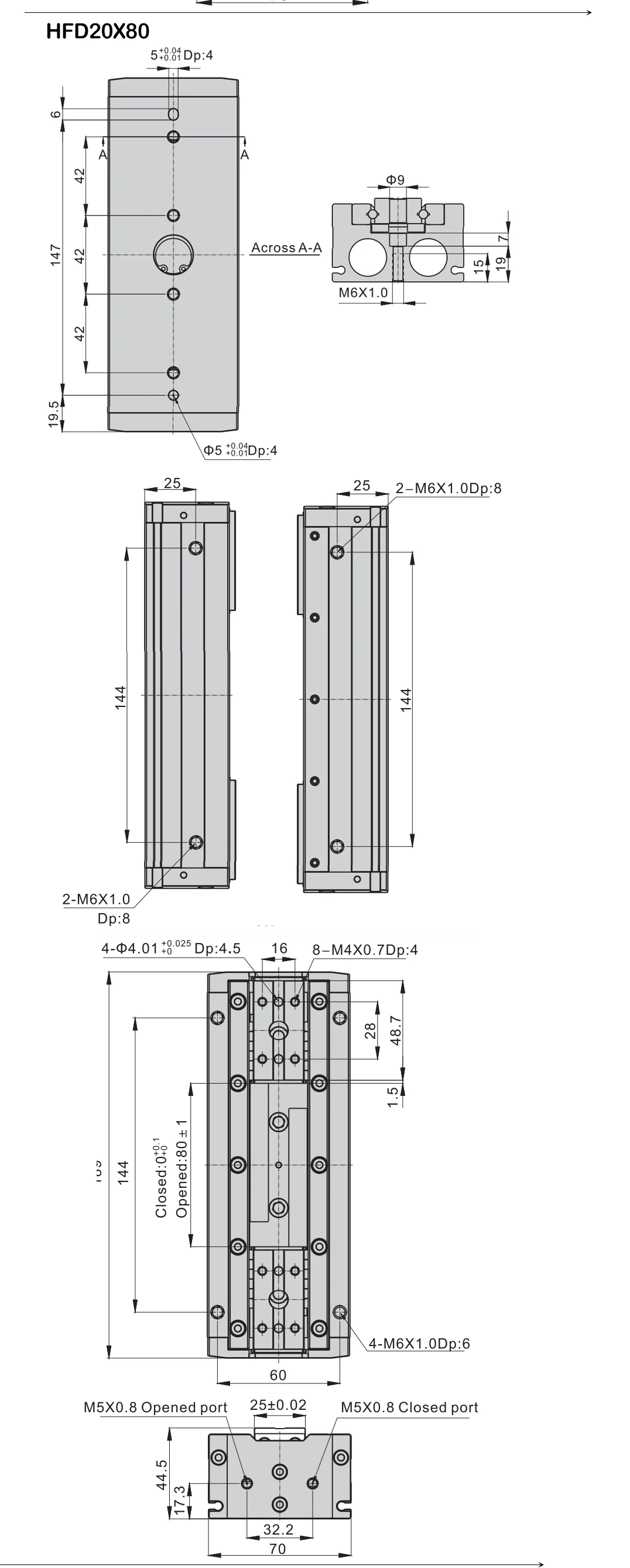 Hochwertige HFD8X8/8X15/8X30/12X10/12X25/12X50/16X30/16X60 Luftklemm-Führungsschiene Schiebetisch-Klemmvorrichtung Fingerzylinder – Detail 16