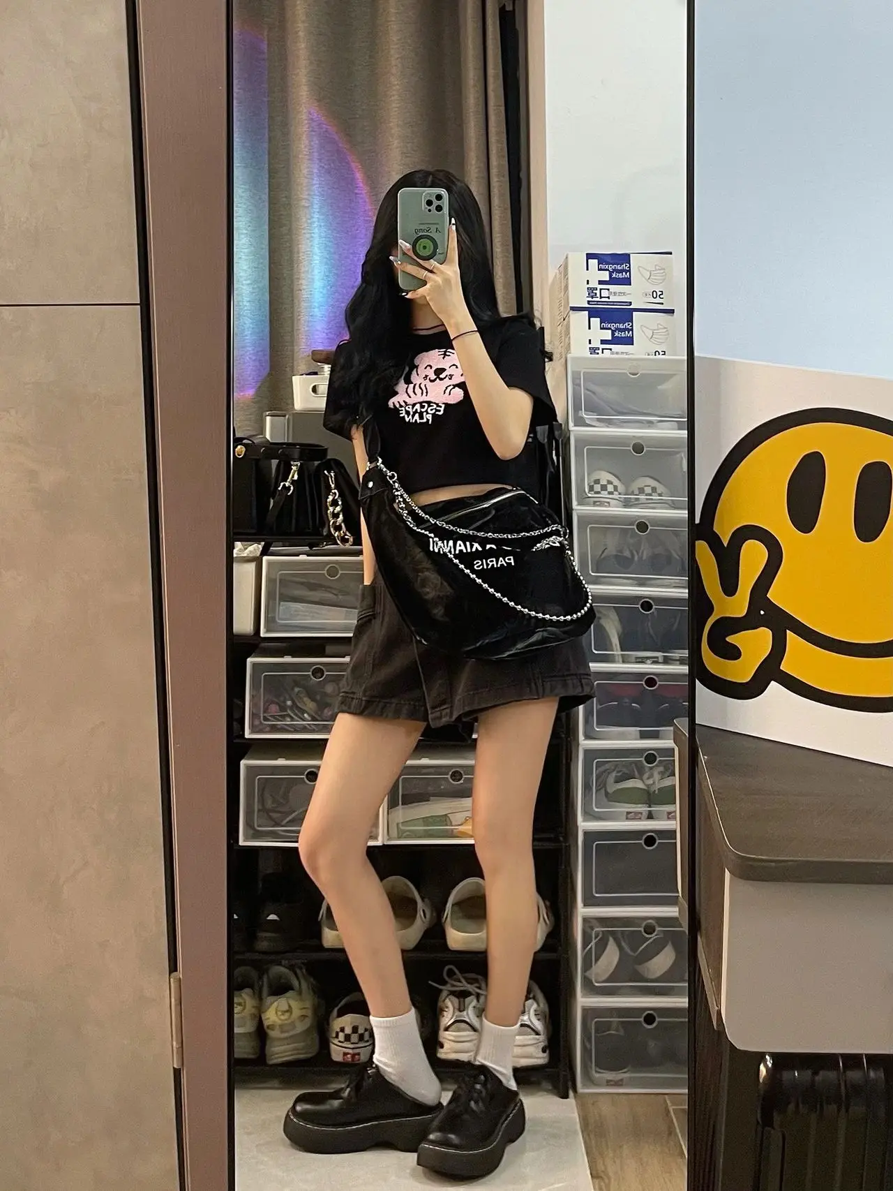 Amerykańska seksowna spódnica jeansowa damska z wysokim stanem, luźna, maskująca biodra, wyszczuplająca, z szerokimi nogawkami, modny design.