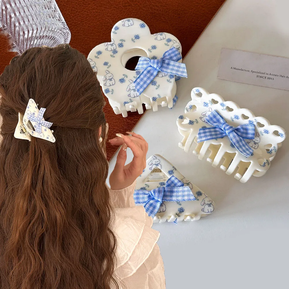 Acrylic Ribbon Bowknot Hair Claw Korean Sweet Floral Hair Clips For Girls Women Flower Grab Clip Hair Accessories Shark Clip