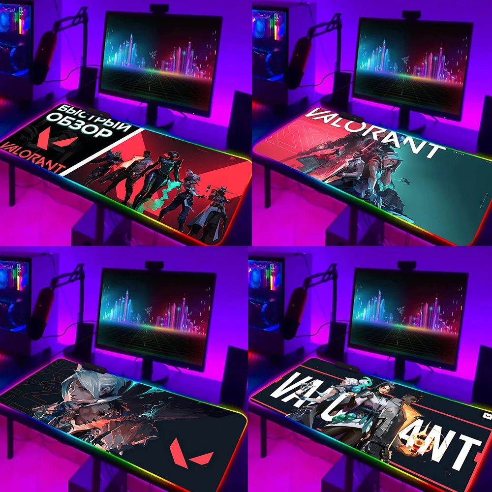 

Valorants Game Character Art RGB Pc Gamer Keyboard Mouse Pad Mousepad LED Glowing Mouse Mats Rubber Gaming Computer Mausepad