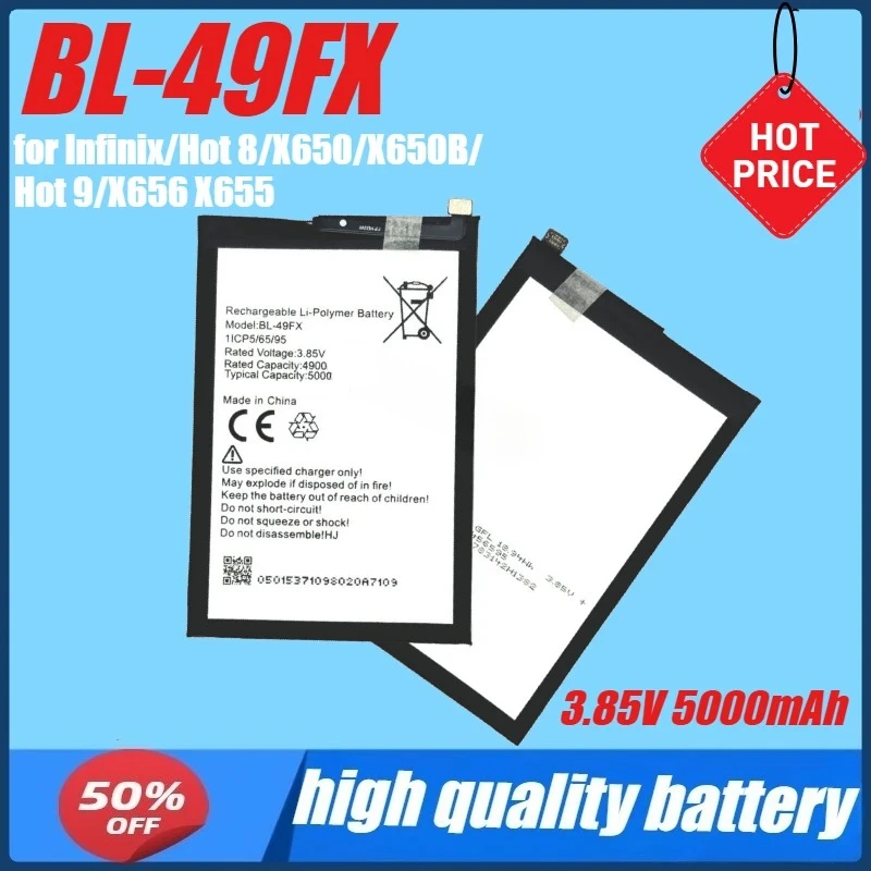 3.85V 5000mAh 19.25Wh BL-49FX Battery  for Infinix/Hot 8/X650/X650B/Hot 9/X656 X655/ Note7 LITE