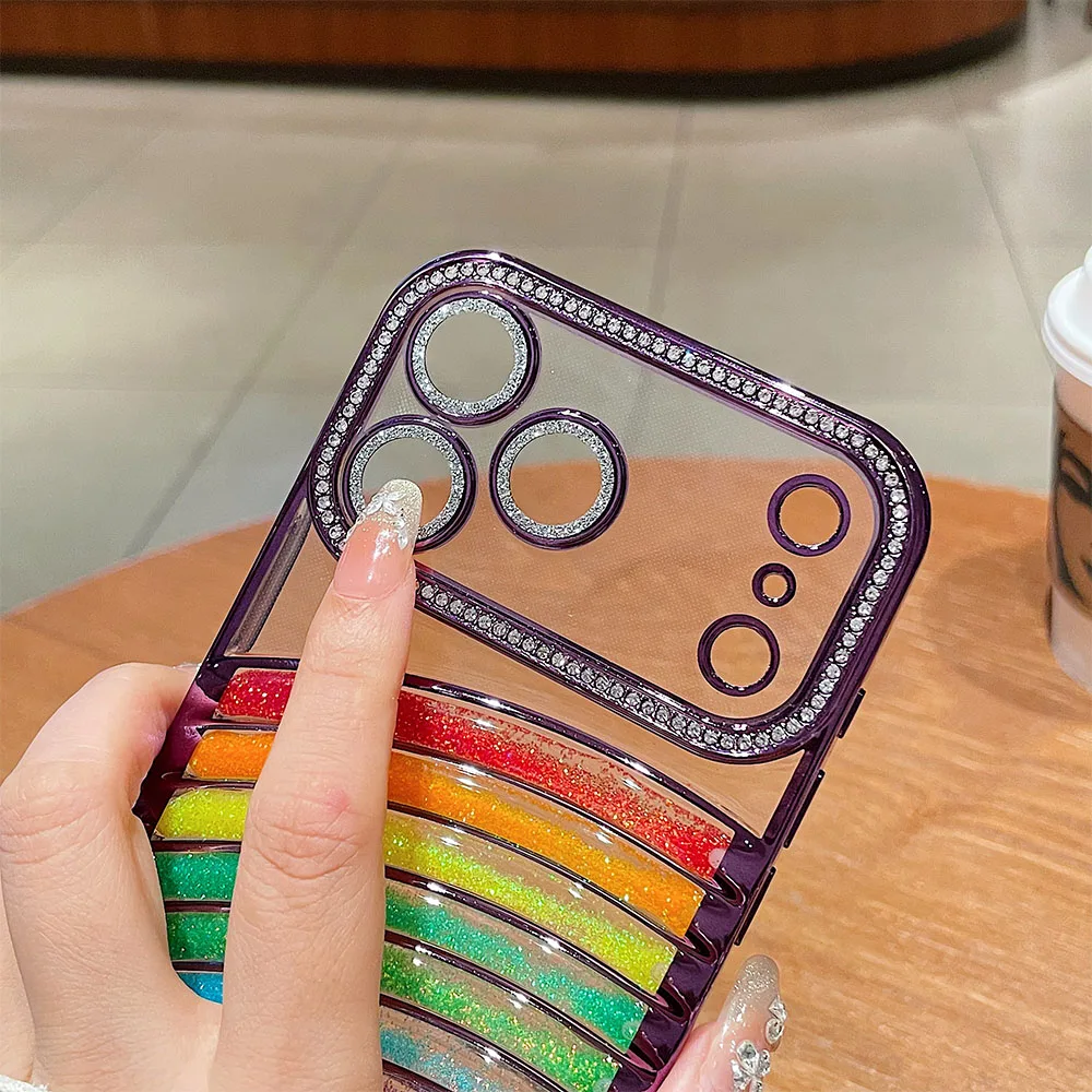 Etui na telefon z brokatowym tęczowym efektem ruchomego piasku, silikonowe, na iPhone 17 Pro Max 16 16E 15 14 13 12 11 Pro Max