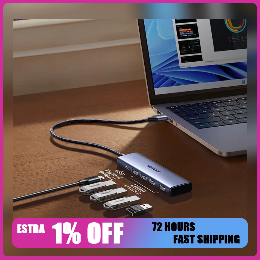 UGREEN 45324 CM511 USB 3.2 Gen 2 Hub 4-Port 10Gbps USB Splitter with 0.15m Cable for Laptop Computer