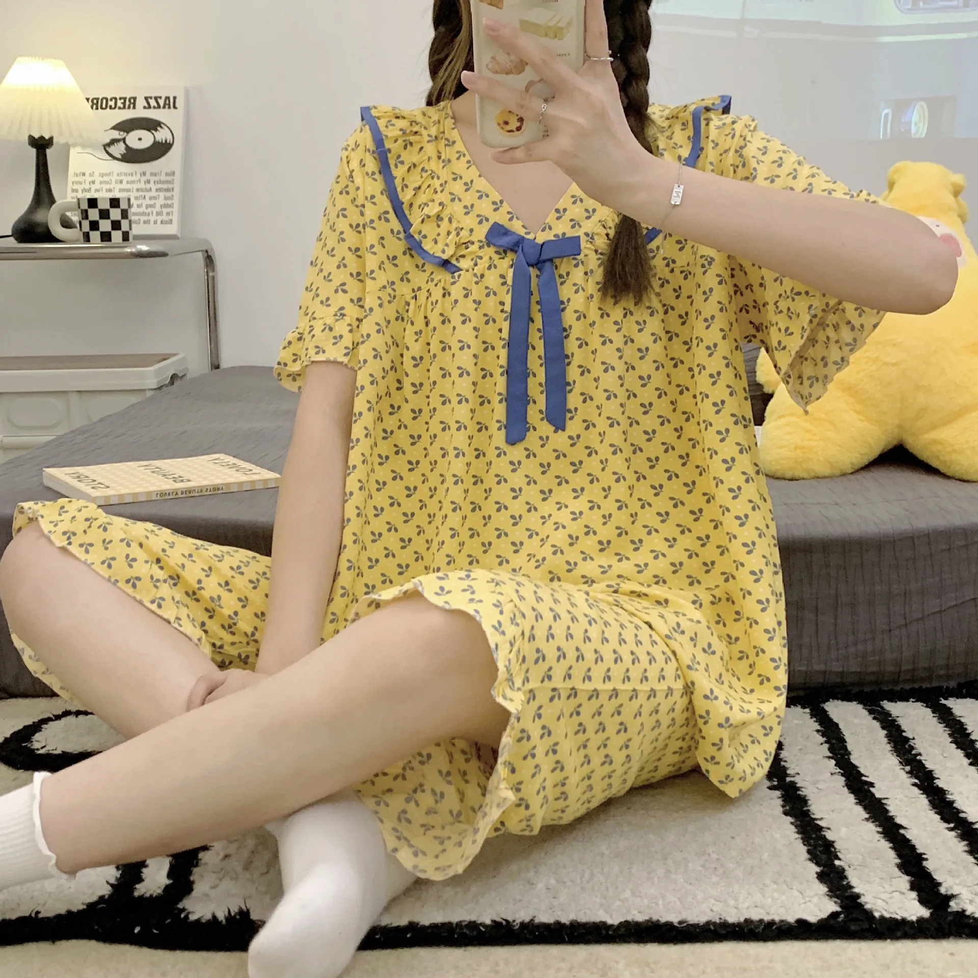 

Yellow Short Sleeve Shorts Floral Print Woman Satin Pajama Sets Ensembles 2 Piece Lady Outfit Lounge Women Pijama Sleepwear Pj