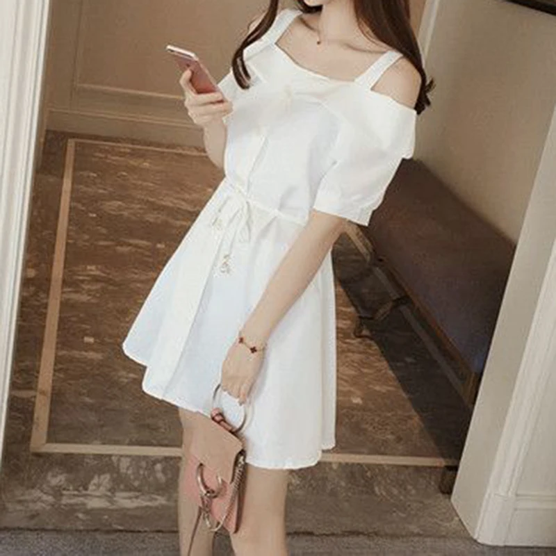 Sling dress women's summer 2024 new short-sleeved one-shoulder plus size ladies loose fashion Joker age-reducing dress.