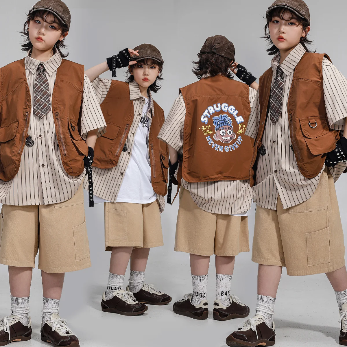 T-shirt per ragazzi da ballo hip-hop Gilet retrò Pantaloncini per ragazze Streetwear Pantaloni cargo Bambini Abiti da ballo di strada Costume di scena per bambini