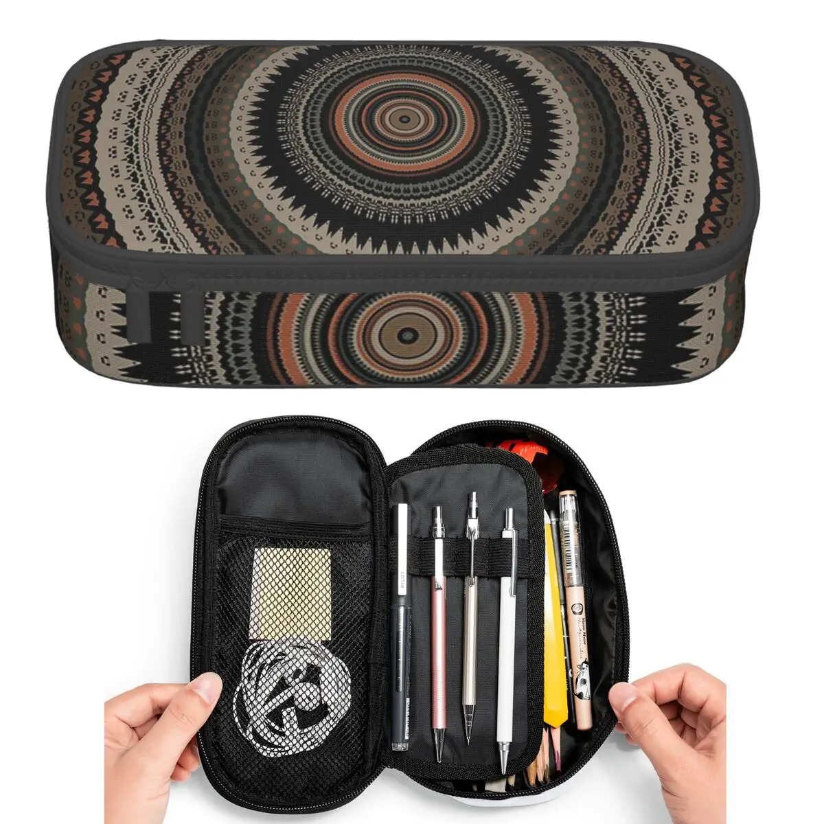 

Brown Mandala Pattern Ethnic National Style Pencil Cases for Student Pen Box Pencil Bag Large Capacity Pencil Pouch Pen Holder